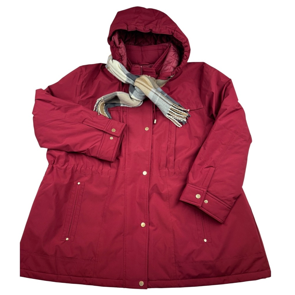Gallery New York Burgundy Hooded Parka Coat with Scarf Plus Size 3X NEW